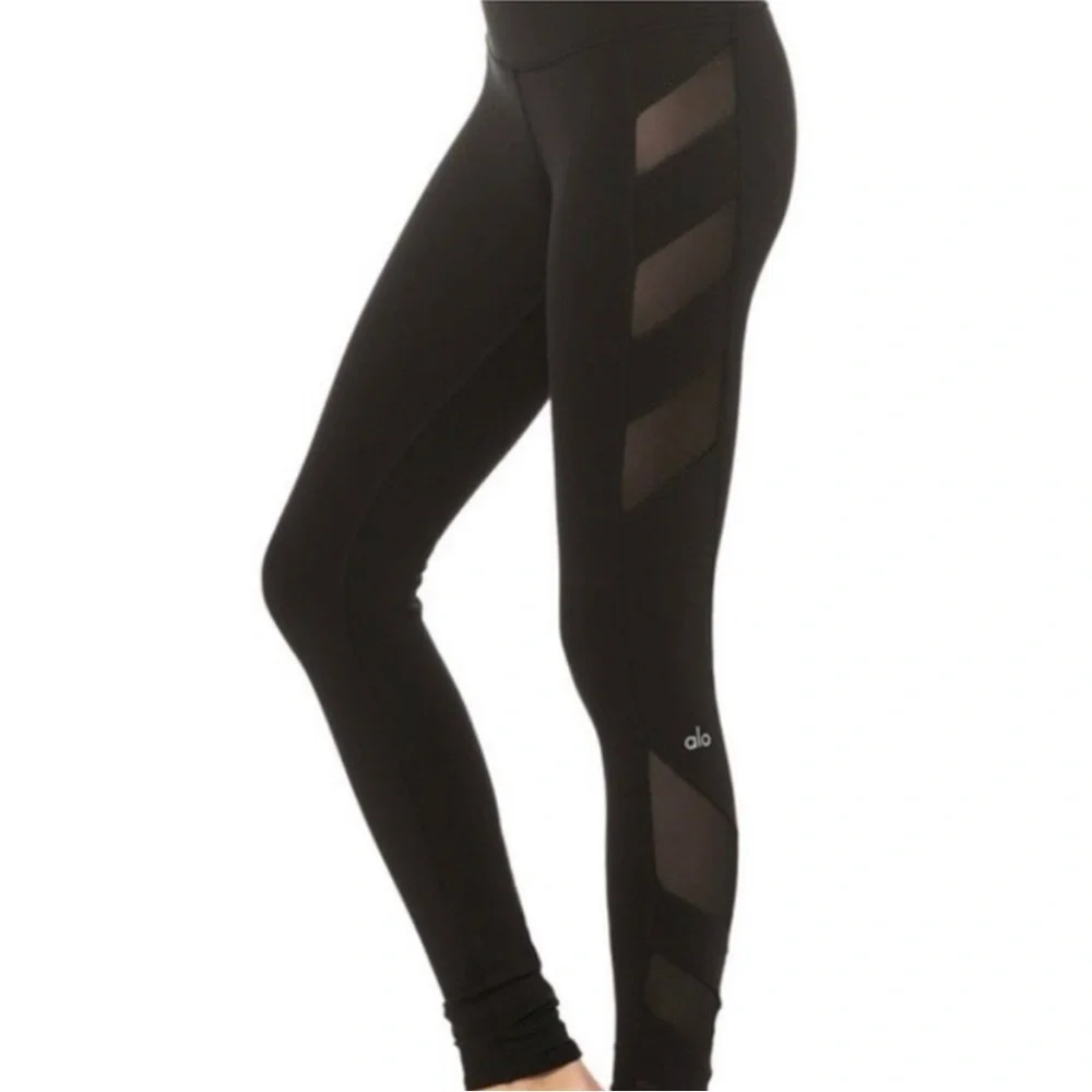 ALO YOGA‎ Black Block Mesh Panel High-Waist Active Workout Gym Leggings Size XS